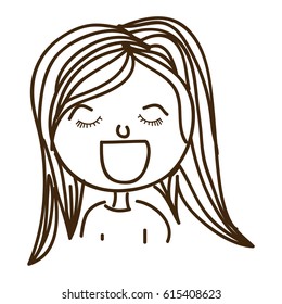 line woman very happy expression, vector illustration design