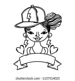 line woman wear cap accessory and rays earring