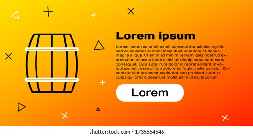 Line Wooden barrel icon isolated on yellow background. Alcohol barrel, drink container, wooden keg for beer, whiskey, wine. Colorful outline concept. Vector Illustration