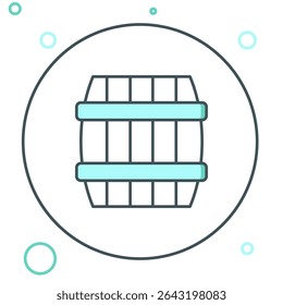Line Wooden barrel icon isolated on white background. Alcohol barrel, drink container, wooden keg for beer, whiskey, wine. Colorful outline concept. Vector