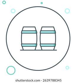 Line Wooden barrel for wine icon isolated on white background. Colorful outline concept. Vector