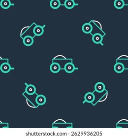 Line Wooden four-wheel cart with hay icon isolated seamless pattern on black background.  Vector