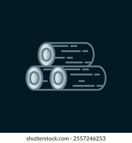 Line Wooden logs icon isolated on black background. Stack of firewood. Flat filled outline style with shadow. Vector