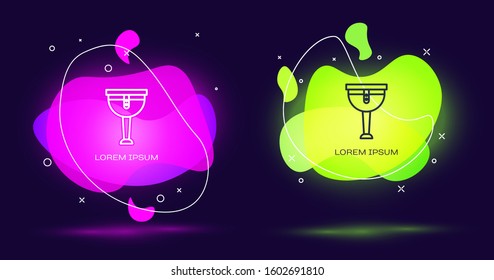 Line Wooden pirate leg icon isolated on black background. Abstract banner with liquid shapes. Vector Illustration