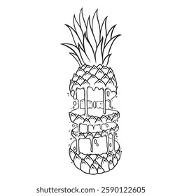 Line work hand draw illustration pineapple