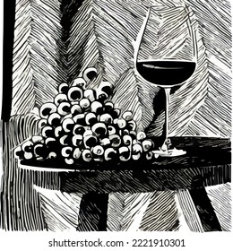 Line Work Wine Illustration Vektorgrafik Zeichnung