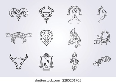 line work of zodiac horoscope astrology signs set vector line illustration design