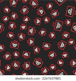 Line Worker safety helmet icon isolated seamless pattern on black background.  Vector