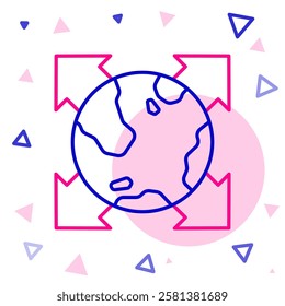 Line World globe with compass icon isolated on white background. Colorful outline concept. Vector