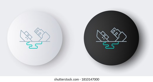 Line Wrecked oil tanker ship icon isolated on grey background. Oil spill accident. Crash tanker. Pollution Environment concept. Colorful outline concept. Vector