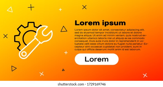 Line Schraubenschlüssel und Ganganzeige auf gelbem Hintergrund isoliert. Anpassung, Service, Einstellung, Wartung, Reparatur, Reparatur. Farbenfrohe Kontur. Vector Illustration