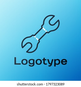 Line Wrench spanner icon isolated on blue background. Colorful outline concept. Vector Illustration