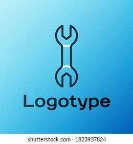 Line Wrench spanner icon isolated on blue background. Colorful outline concept. Vector Illustration