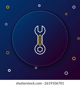 Line Wrench spanner icon isolated on blue background. Colorful outline concept. Vector