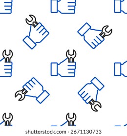 Line Wrench spanner icon isolated seamless pattern on white background. Colorful outline concept. Vector