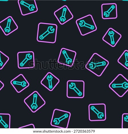 Line Wrench spanner icon isolated seamless pattern on black background. Spanner repair tool. Service tool symbol.  Vector