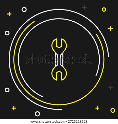 Line Wrench spanner icon isolated on black background. Spanner repair tool. Service tool symbol. Colorful outline concept. Vector