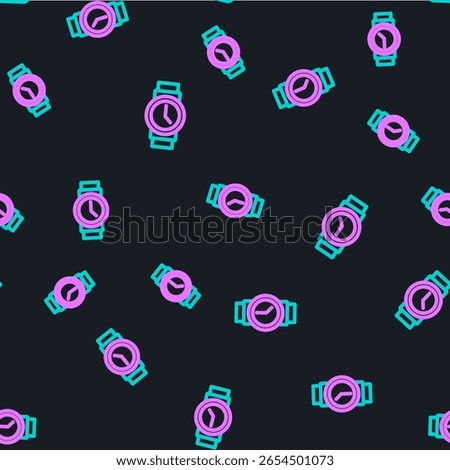 Line Wrist watch icon isolated seamless pattern on black background. Wristwatch icon.  Vector