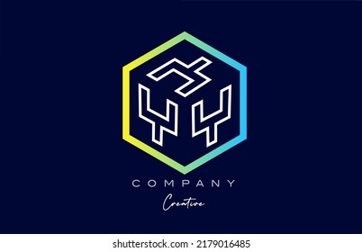 line Y three letter cube alphabet letter logo icon design with polygon design. Creative template for business and company in blue and yellow colors