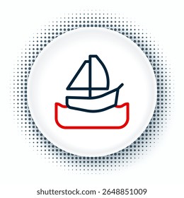 Line Yacht sailboat or sailing ship icon isolated on white background. Sail boat marine cruise travel. Colorful outline concept. Vector