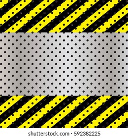 Line yellow and black color over metal plate. for input caution signs or text inside. Metal plate have small hole.