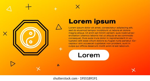 Line Yin Yang symbol of harmony and balance icon isolated on yellow background. Colorful outline concept. Vector Illustration