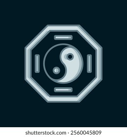 Line Yin Yang symbol of harmony and balance icon isolated on black background. Flat filled outline style with shadow. Vector