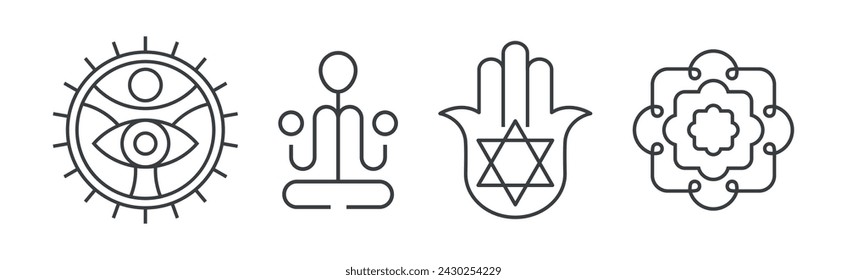 Line Yoga and Meditation Spiritual Sign Vector Set