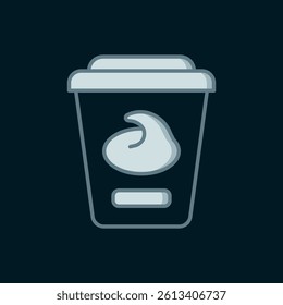 Line Yogurt container icon isolated on black background. Yogurt in plastic cup. Flat filled outline style with shadow. Vector