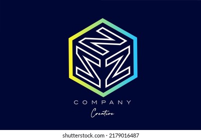 línea Z tres letras del alfabeto del cubo diseño del icono del logotipo con diseño de polígono. Plantilla creativa para empresas y empresas con colores azul y amarillo