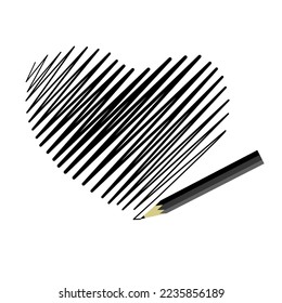 Linea zigzag del corazón negro . Una línea, el arte de la línea se aísla sobre fondo blanco. Copie espacio para su texto y su negocio.