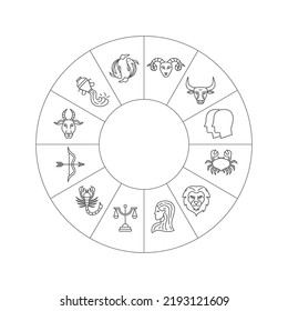 Line Zodiac Circle. Vector Thin Outline Symbols.