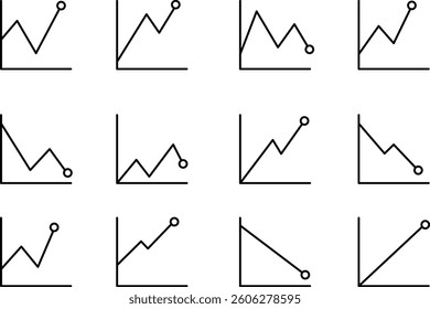 Line zoom in and out icons. Editable stroke, finance, direction, chart, growth, investment, productivity, stock market, data vectors.