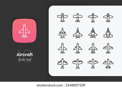 Lineal aircraft icon design set