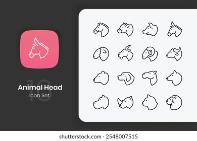 Lineal animal head icon set
