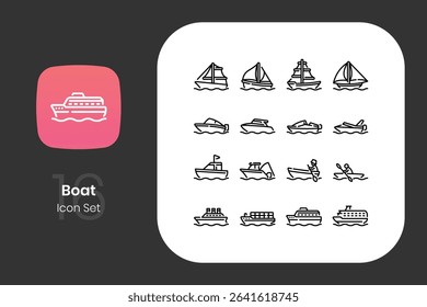 Lineal boat icon design set