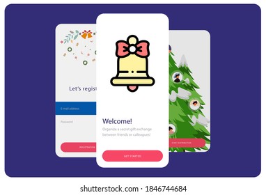 Lineal color bell icon on a white Christmas themed background