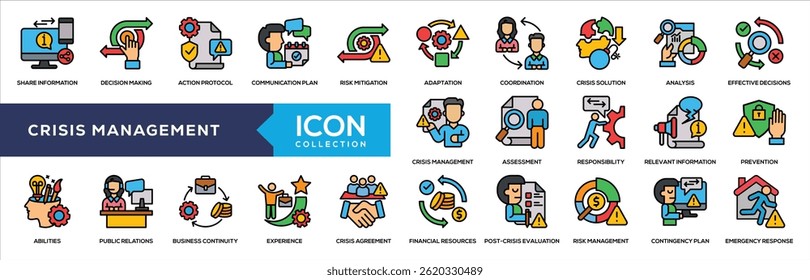 Lineal Color Crisis Management Icon Collection