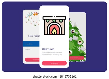 Lineal color fireplace icon on a white Christmas themed background
