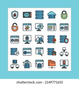 Estilo de color lineal Icono de hospedaje web Icono de conjunto de logotipos de red