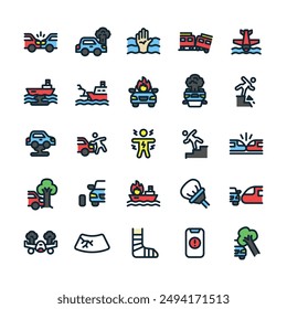 Lineal Fill Accident Icon Set