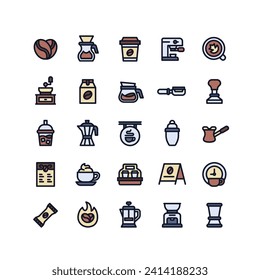 Lineal Fill Coffee Shop Icon Set