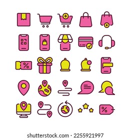 Juego de iconos de relleno lineal Ecommerce