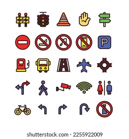 Lineal Fill Road Sign Icon Set