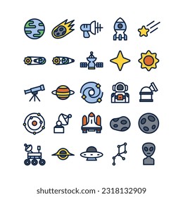 Lineal Filled Space and Science Icon Set
