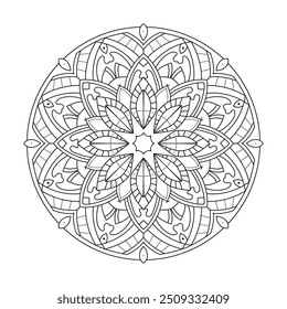 Lineal Flower Mandala. Editable color. Editable background.
