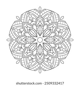 Lineal Flower Mandala. Editable color. Editable background.