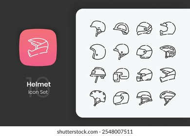 Lineal helmet icon design set
