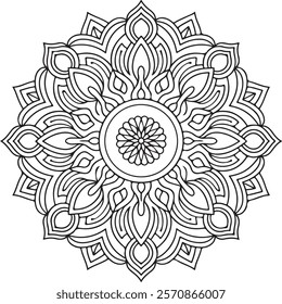 Lineal mandala background,Decorative mandala design with pastel colours, Six ethnic mandala patterns set, Outlined mandala background