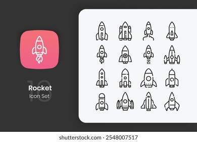 Lineal rocket icon design set